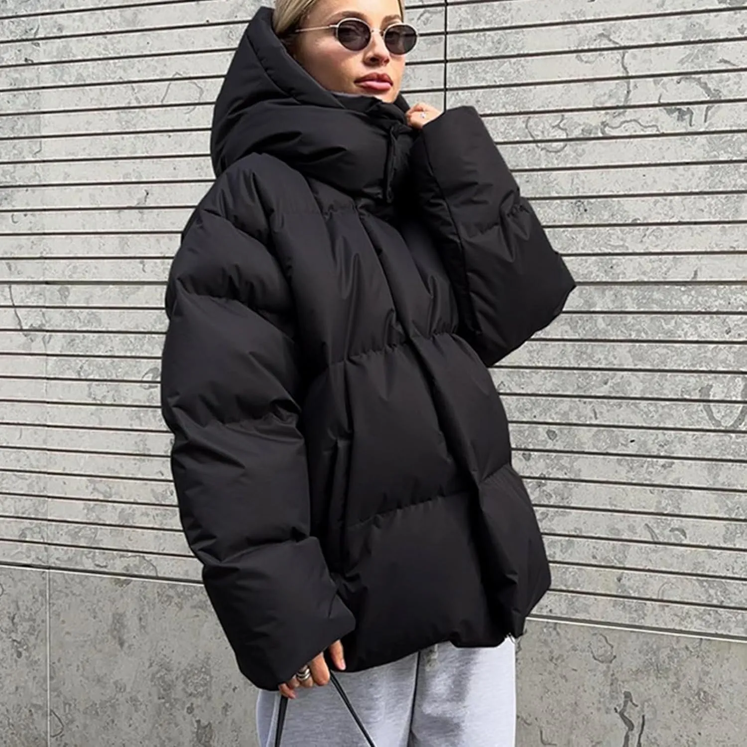 Womens Winter Hooded Oversized Puffer Jacket Zip up Quilted Padded down Jackets Winter Quilted Warm Outdoor Ski Coat