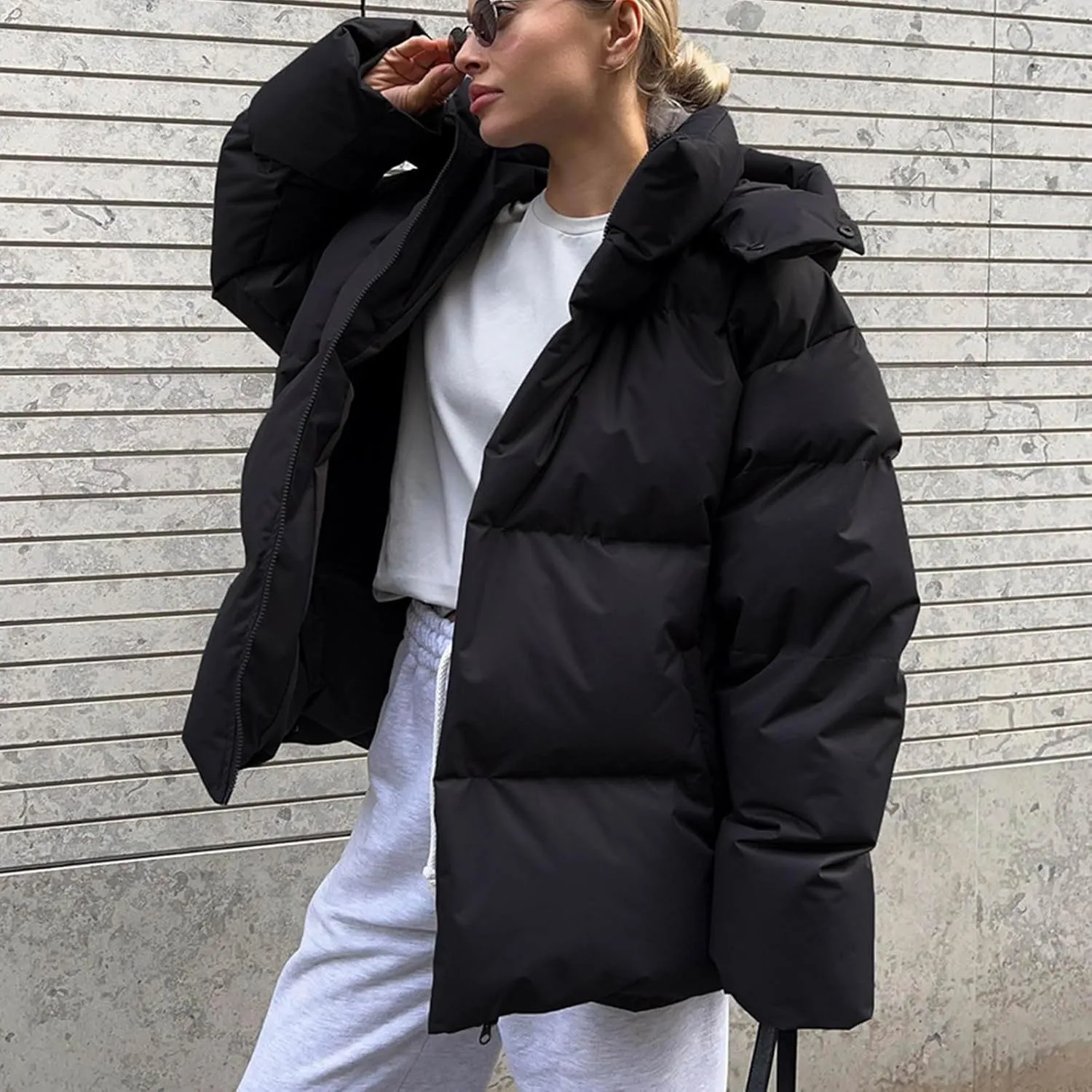 Womens Winter Hooded Oversized Puffer Jacket Zip up Quilted Padded down Jackets Winter Quilted Warm Outdoor Ski Coat