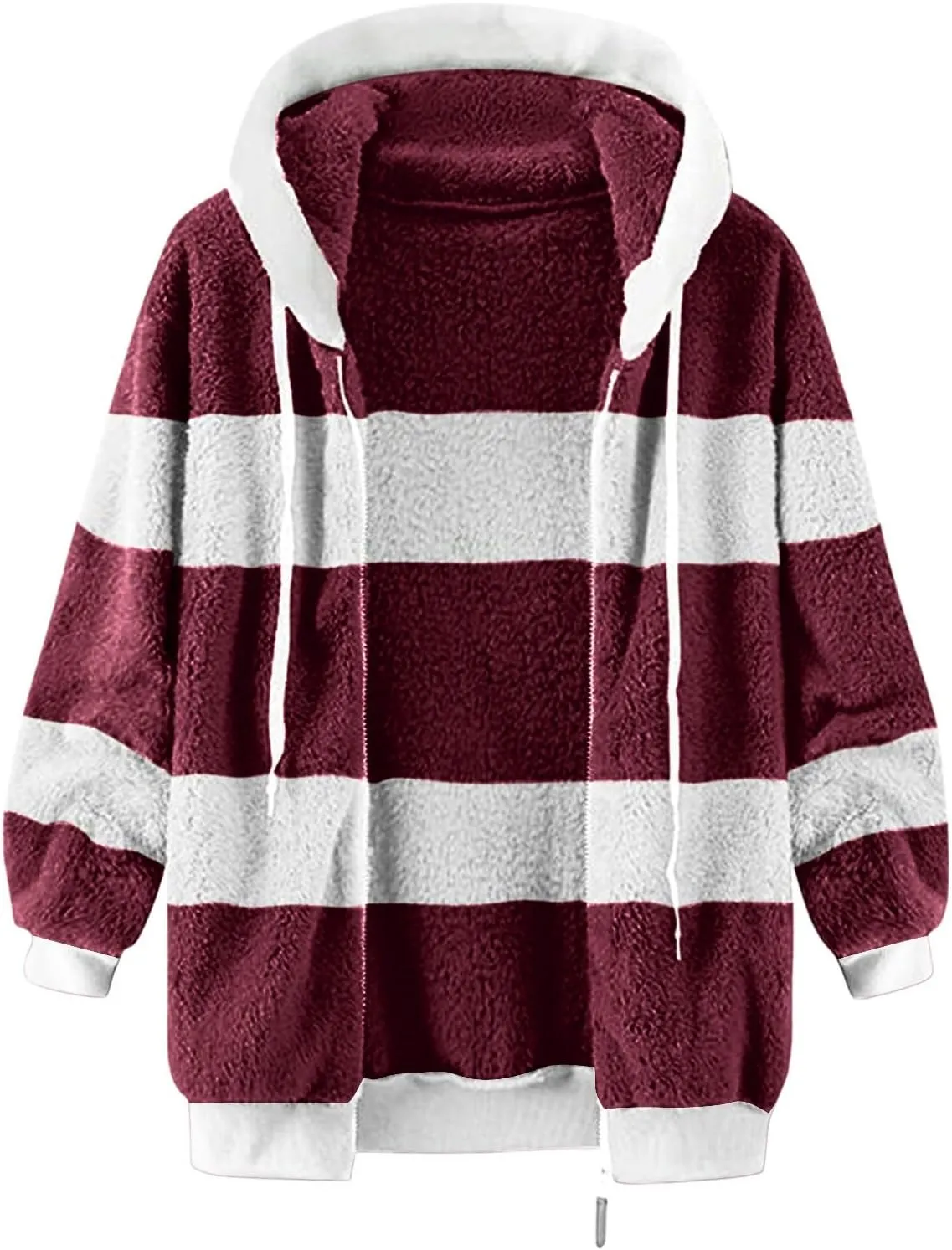 Womens Y2k Tops Zipper Long Sleeve Stitching Coats Color Block Fleece Plush Hooded Jacket Dressy Outerwear