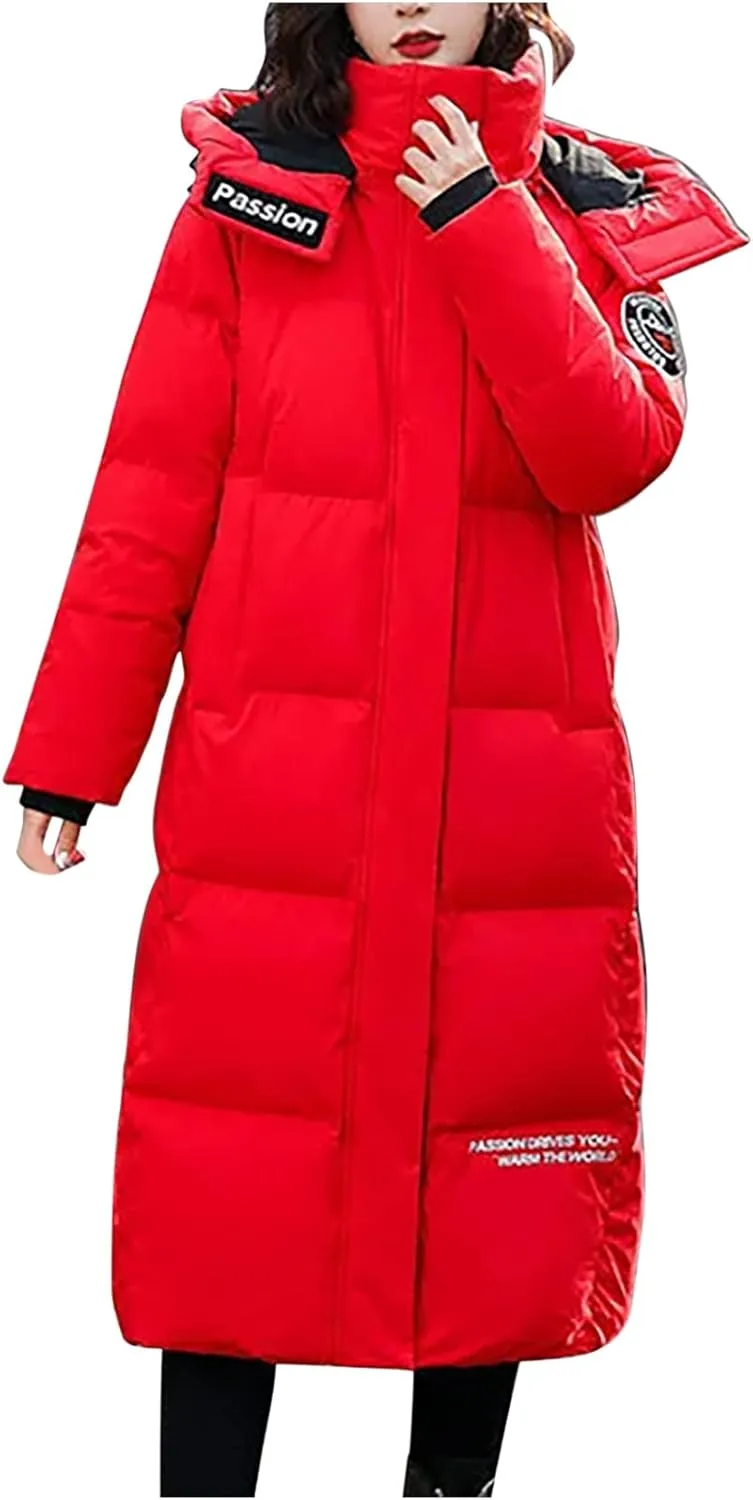 XUNRYAN Womens Winter Down Coats Warm Puffer Jackets Quilted Lightweight Jacket Long Parkas Windbreaker Anoraks Outerwear
